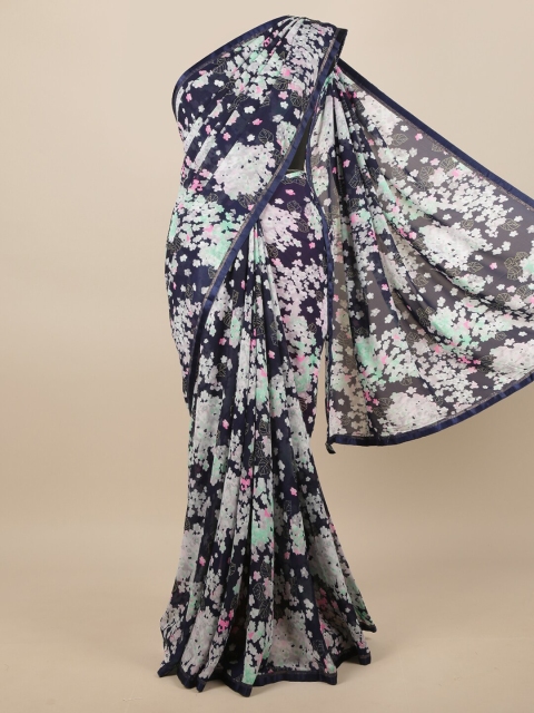 

Pothys Navy Blue & Pink Floral Printed Saree