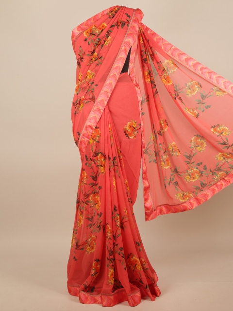 

Pothys Pink & Yellow Floral Printed Saree