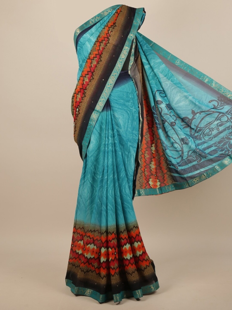 

Pothys Blue & Orange Zari Saree