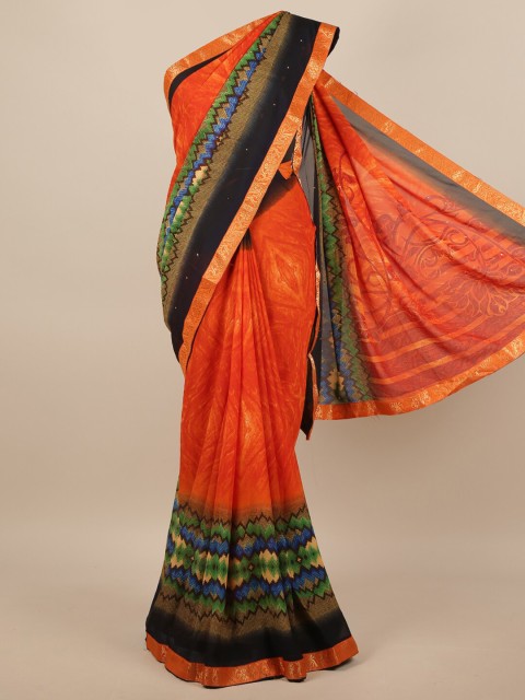 

Pothys Orange & Black Woven Design Beads & Stones Saree