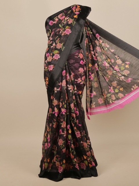 

Pothys Black & Pink Cotton Blend Floral Printed Saree