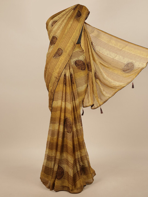 

Pothys Green & Brown Floral Beads and Stones Saree