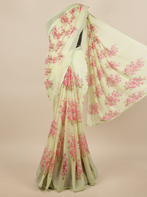 

Pothys Green & Pink Floral Printed Saree