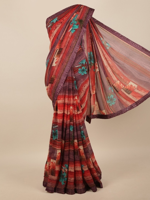 

Pothys Red & Purple Floral Printed Saree