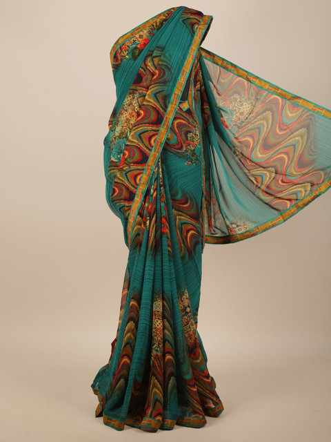 

Pothys Green Poly Georgette Abstract Printed Saree