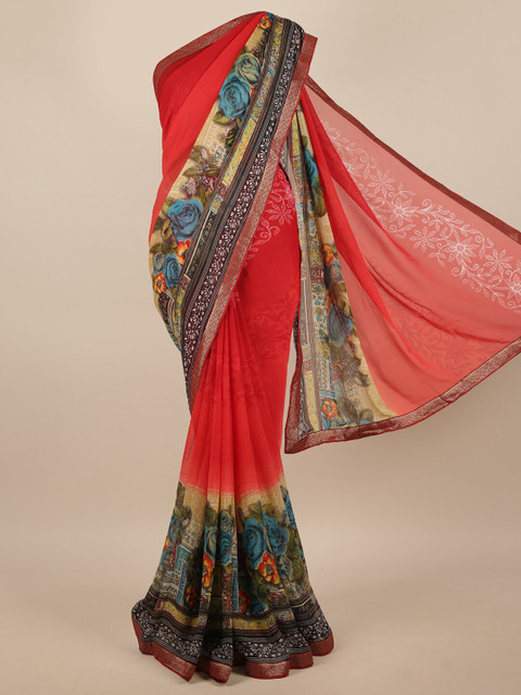 

Pothys Red & Blue Floral Zari Saree