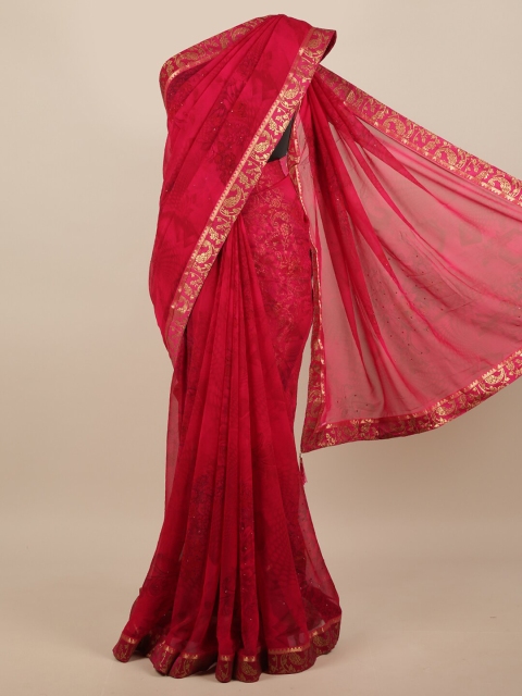 

Pothys Magenta & Gold-Toned Floral Printed Zari Saree