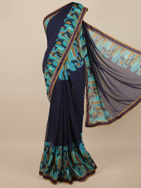 

Pothys Navy Blue & Mustard Yellow Abstract Printed Saree