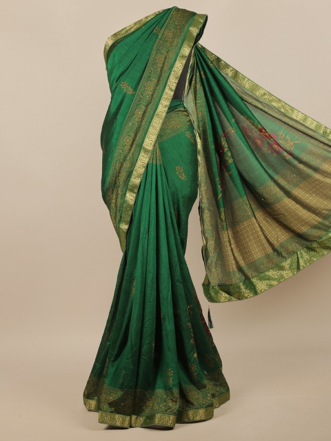 

Pothys Green & Gold-Toned Floral Zari Jute Silk Saree