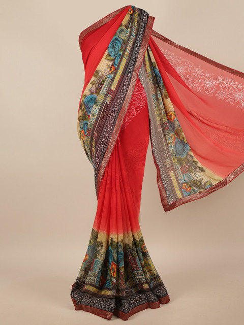 

Pothys Red & Blue Floral Zari Saree