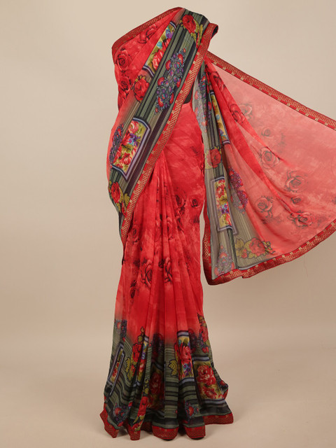 

Pothys Red & Green Floral Printed Saree