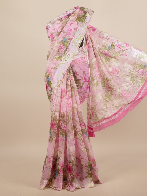 

Pothys Women Pink Cotton Blend Floral Printed Saree