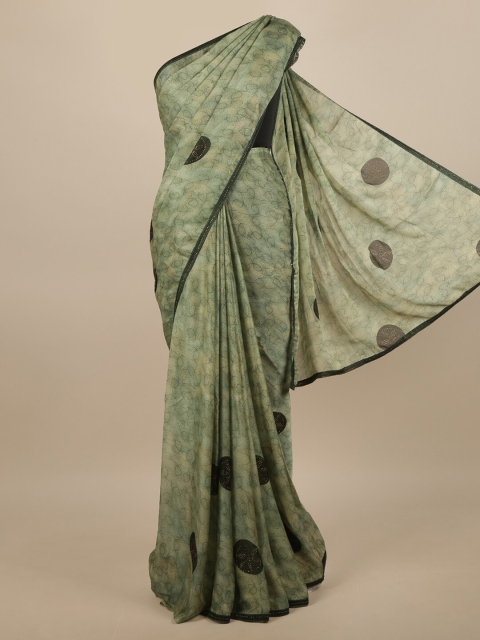 

Pothys Green & Gold-Toned Beads and Stones Saree