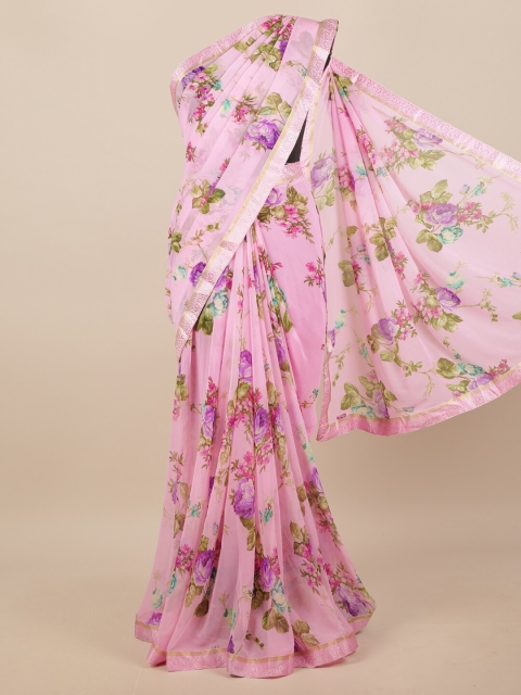 

Pothys Pink & Green Floral Printed Zari Saree