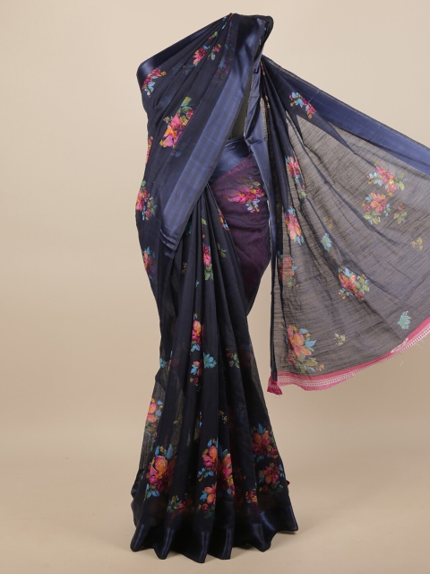 

Pothys Navy Blue & Pink Floral Zari Saree