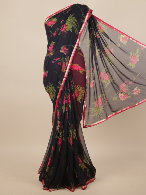 

Pothys Navy Blue & Pink Floral Printed Saree