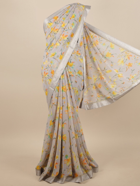 

Pothys Grey & Yellow Floral Zari Saree