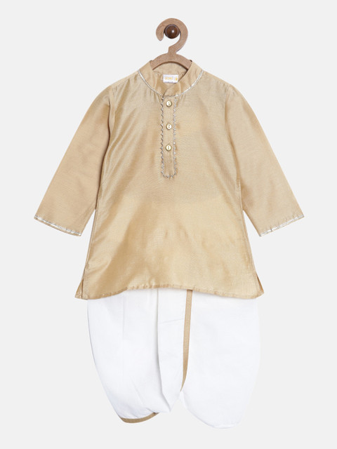 

Aomi Boys Beige Solid Full Sleeve Cotton Blend Kurta with Dhoti Pants