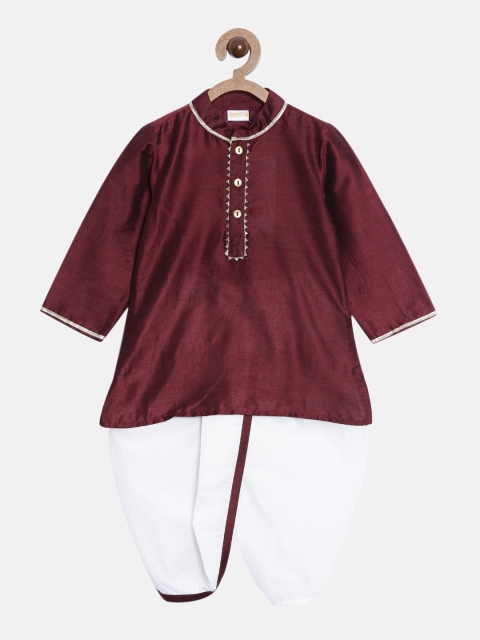 

Aomi Boys Maroon Yoke Design Regular Kurta with Dhoti Pants