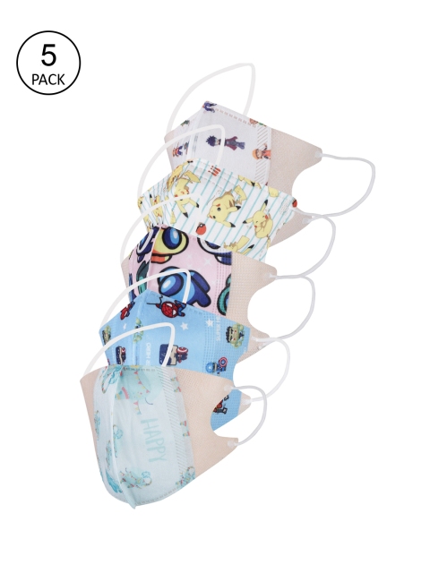 

CENWELL Kids Pack of 5 Reusable 6 Ply 3D Pure Cotton Mask, Multi