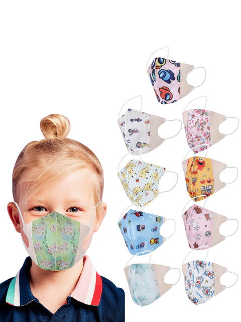 

CENWELL Kids Set of 10 Multicoloured Reusable 6 Ply 3D Cotton Mask, Multi