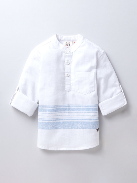 

Ed-a-Mamma Boys White & Blue Opaque Striped Pure Cotton Casual Shirt