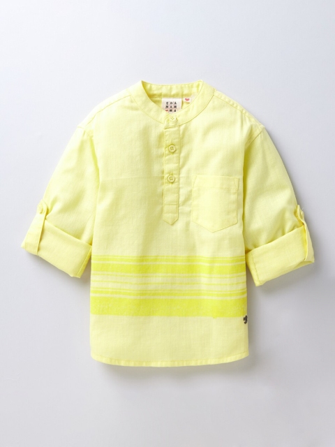 

Ed-a-Mamma Boys Yellow Striped Cotton Casual Shirt