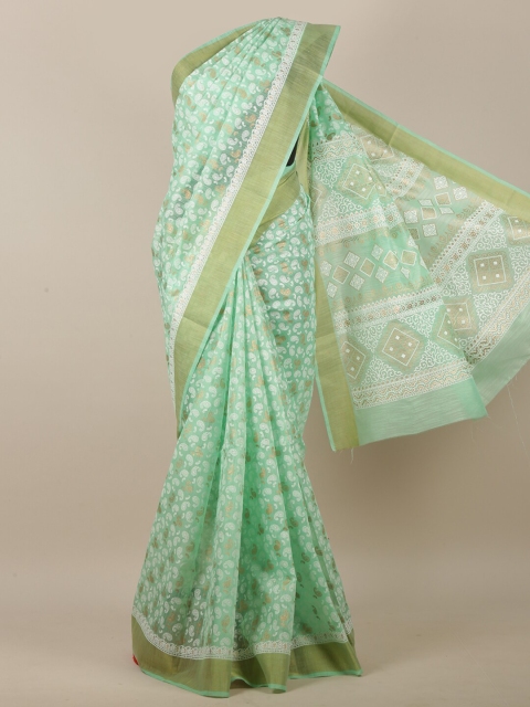 

Pothys Green & White Paisley Printed Saree