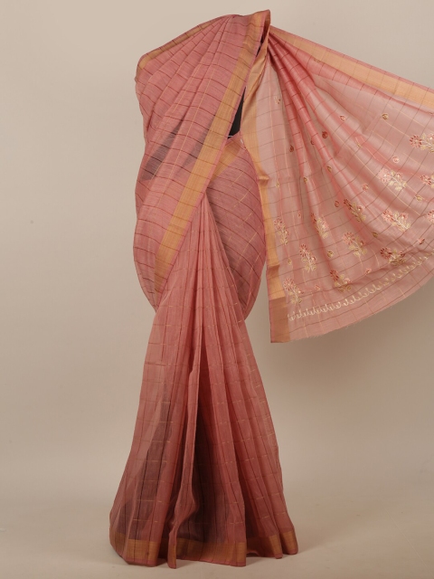 

Pothys Pink & Gold-Tone Floral Embroidered Saree