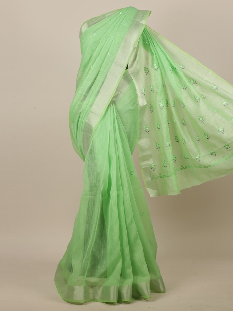 

Pothys Green & Silver-Coloured Ethnic Motifs Embroidered Saree