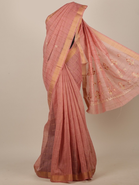 

Pothys Pink & Gold-Tone Floral Embroidered Saree