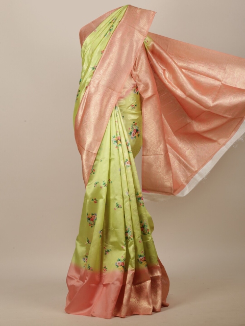 

Pothys Green & Peach-Coloured Floral Zari Jute Cotton Saree