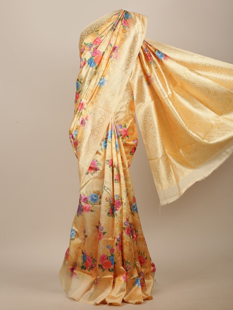 

Pothys Yellow & Pink Floral Jute Cotton Saree