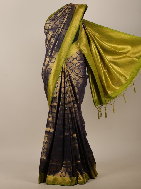 

Pothys Women Navy Blue & Green Jute Cotton Ethnic Motifs Woven Designed Saree