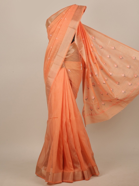 

Pothys Orange & White Floral Zari Saree