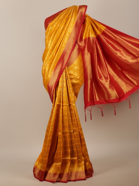 

Pothys Yellow & Gold-Toned Woven Design Jute Cotton Saree