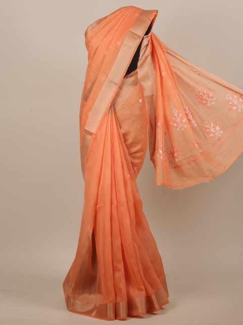 

Pothys Orange & White Ethnic Motifs Embroidered Saree
