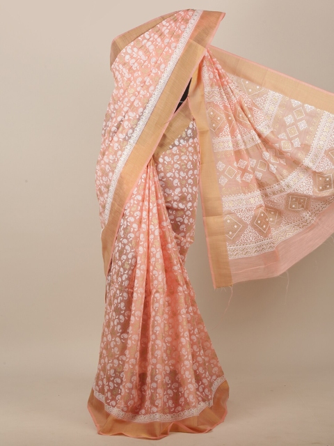 

Pothys Pink & White Cotton Blend Paisley Printed Saree
