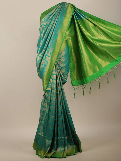 

Pothys Green & Gold-Toned Woven Design Zari Jute Cotton Saree