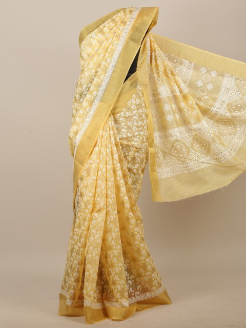 

Pothys Yellow & White Paisley Zari Saree
