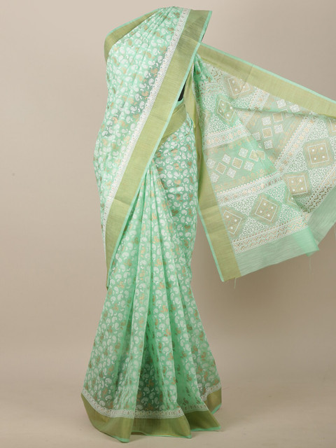 

Pothys Green & White Paisley Zari Saree