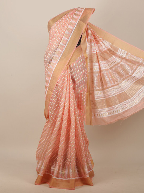 

Pothys Pink & White Floral Zari Saree