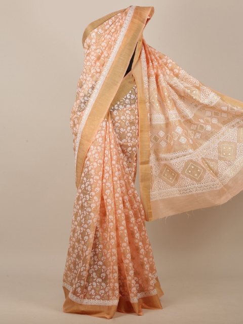 

Pothys Peach-Coloured & White Woven Design Saree