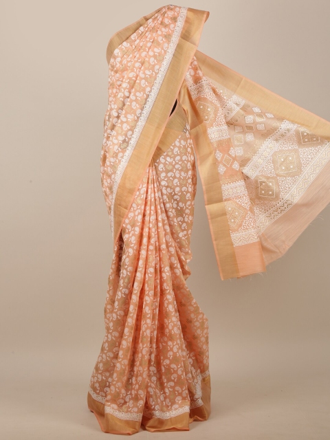 

Pothys Peach-Coloured & White Paisley Saree