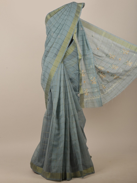 

Pothys Grey & Gold-Toned Checked Saree