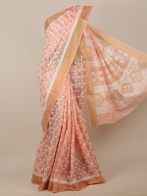 

Pothys Pink & White Paisley Zari Saree