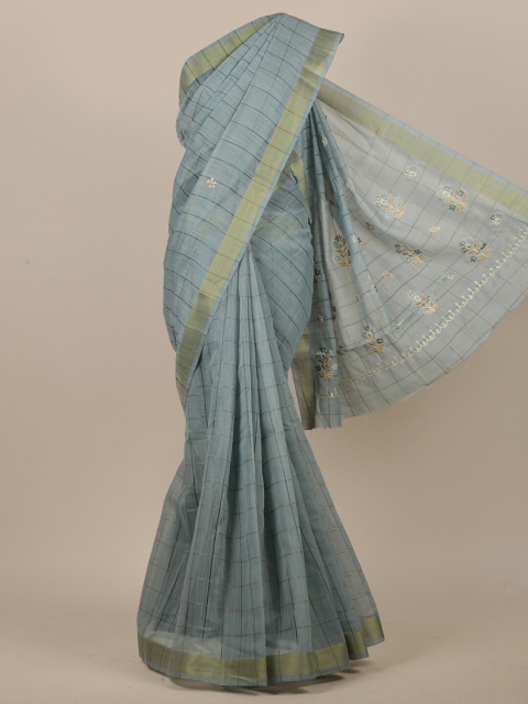 

Pothys Blue & Gold-Toned Striped Zari Saree
