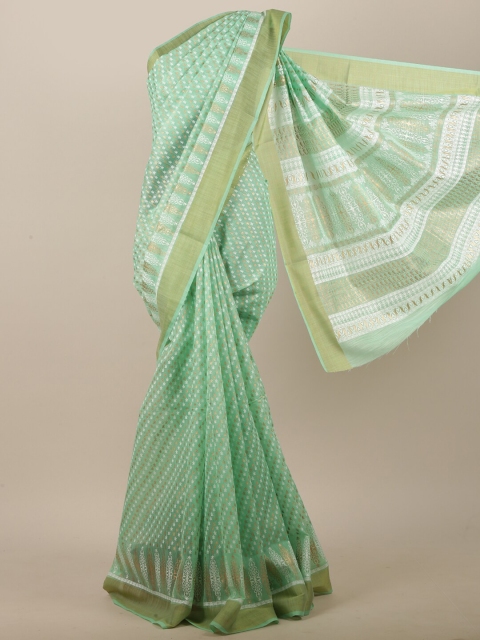 

Pothys Green & White Floral Zari Saree