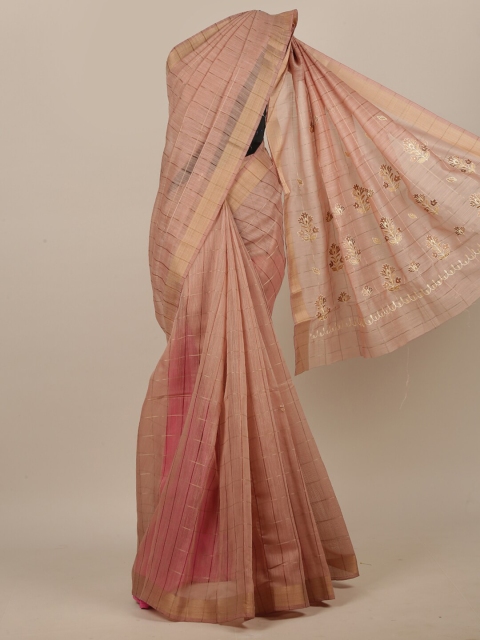 

Pothys Mauve & Gold-Toned Checked Zari Saree