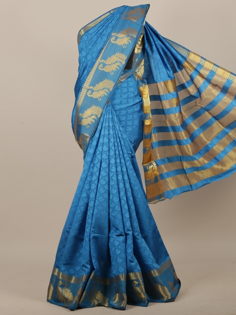 

Pothys Blue & Gold-Toned Woven Design Zari Jute Cotton Saree